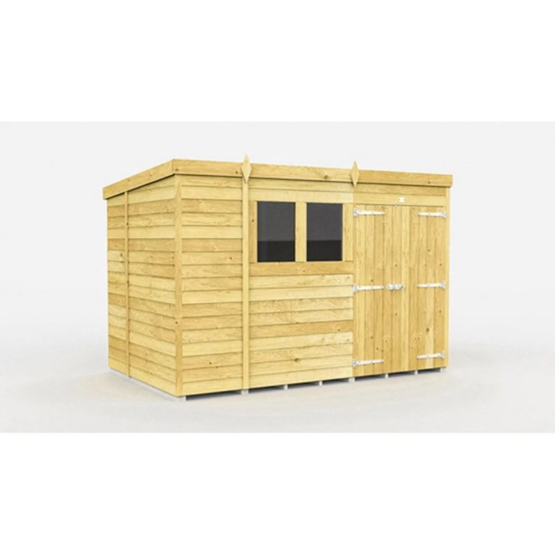 Image of Buttercup Farm 10 x 6 Feet Pent Shed - Double Door W/ Windows - L178 x W302 x H201cm in Brown Brown Unisex