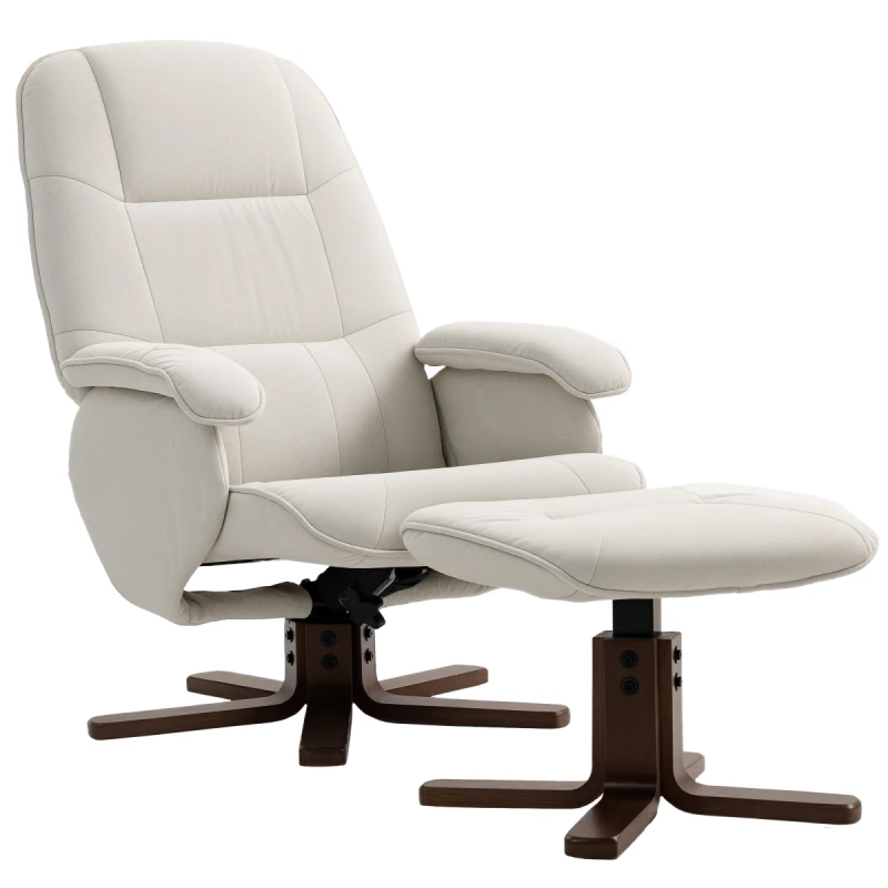 Image of HOMCOM HOMCOM Linen-feel Fabric Recliner Chair with Ottoman and 360° Swivel in Beige Size: Armchair Beige Armchair Unisex 5063603055476