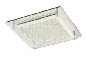 image of Gina LED Flush Ceiling Light, 420mm Square, 21W 1680lm 4000K Polished Chrome, Crystal