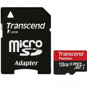 image of Transcend 128GB Premium Micro SD Card SDXC UHS I U1 90MBs