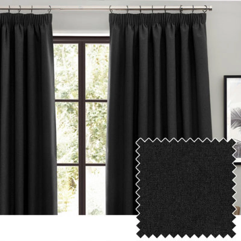 Image of Furn Furn Dawn Blackout Pencil Pleat Curtain Pair Size: 117cm width x 183cm drop Black 117cm width x 183cm drop Unisex 5025532854117