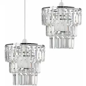 2 x 3 Tier Ceiling Pendant Light Shades With Clear Acrylic Jewel Droplets