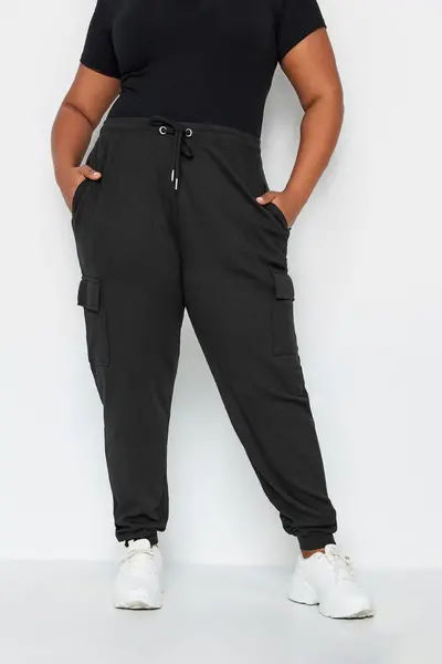 Image of Yours Ribbed Cargo Joggers Black