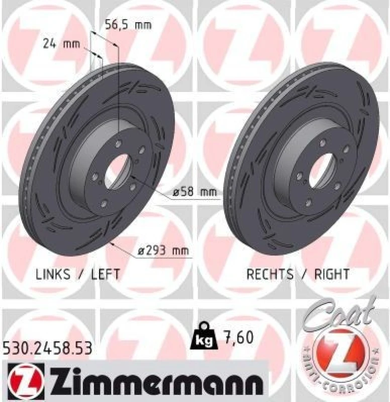 Image of ZIMMERMANN Brake disc ZIMMERMANN 530.2458.53