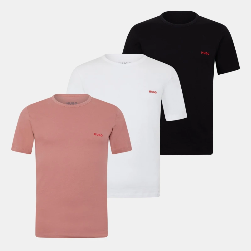 Image of HUGO 3 Pack Lounge Crew T-Shirt White/Pink/Black L
