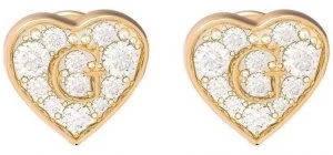 Image of Guess GShine Crystal Set Gold PVD Heart Stud Earrings Jewellery