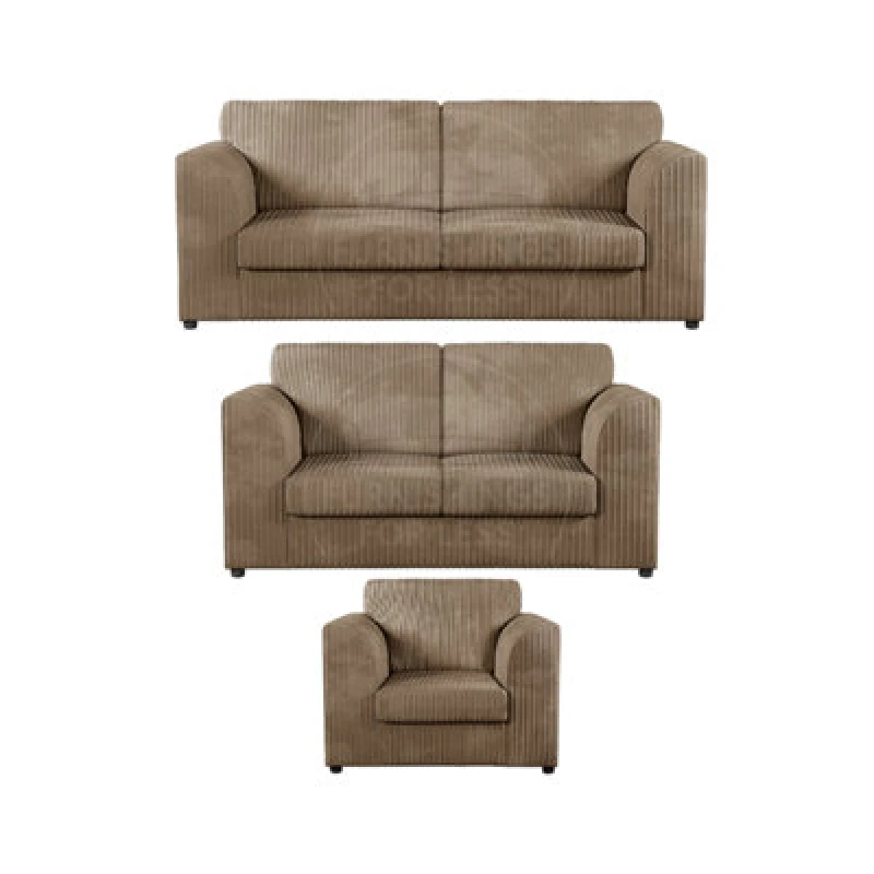 Image of Furnishings For Less UK Luxor Jumbo Cord 3 + 2 + 1 Fabric 3 Piece Sofa Suite - Full Back Coffee