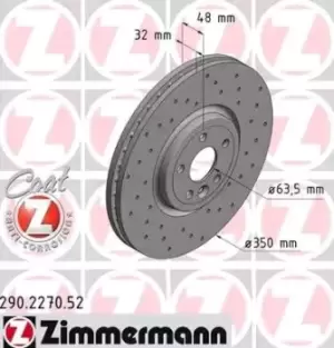 Image of ZIMMERMANN Brake disc Perforated 290.2270.52 Brake rotor,Brake discs LAND ROVER,JAGUAR,Range Rover Velar (L560),XE (X760),F-PACE (X761_),XF (X260)