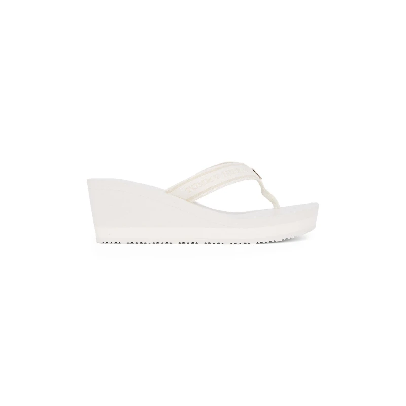 Image of Tommy Hilfiger Womens Striped Wedge Flip Flops White female 7 (41)