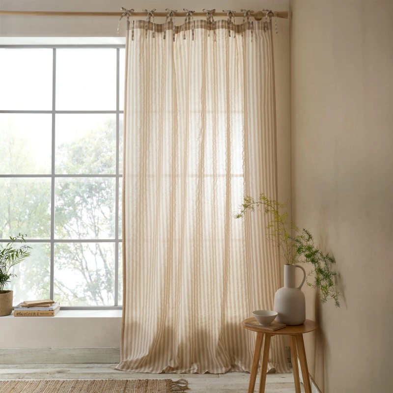 Image of Pineapple Elephant Zanzibar Woven Stripe Voile Curtain Panel Natural unisex 140x229cm