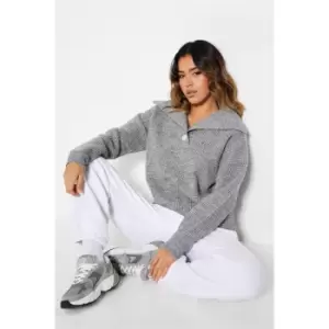 image of I Saw It First Cosy Oversized Button Collared Jumper - Grey