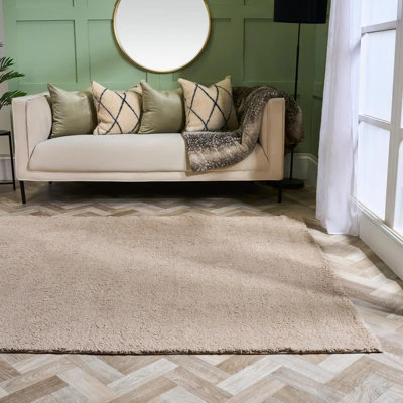 Image of OHS OHS Fluffy Teddy Rug Soft Rugs Bedroom Carpet Area Mat in Natural Size: 120cm x 170cm Natural 120cm x 170cm Unisex 5027434231270