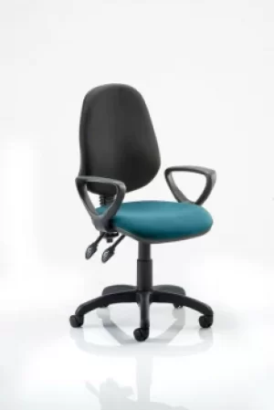Image of Eclipse II Lever Task Operator Chair Black Back Bespoke Seat With Loop Arms In Teal