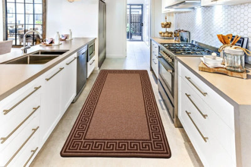 Image of Smart Living Smart Living Greekey Heavy Duty Machine Washable Hallway Kitchen Non Slip Door Mat in Brown Size: 67cm x 120cm Brown 67cm x 120cm Unise