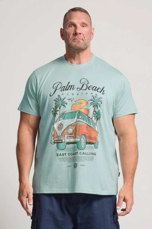 Image of BadRhino Mens Palm Beach VW Graphic T-Shirt in Light Blue Size: 1XL Light Blue Male 1XL