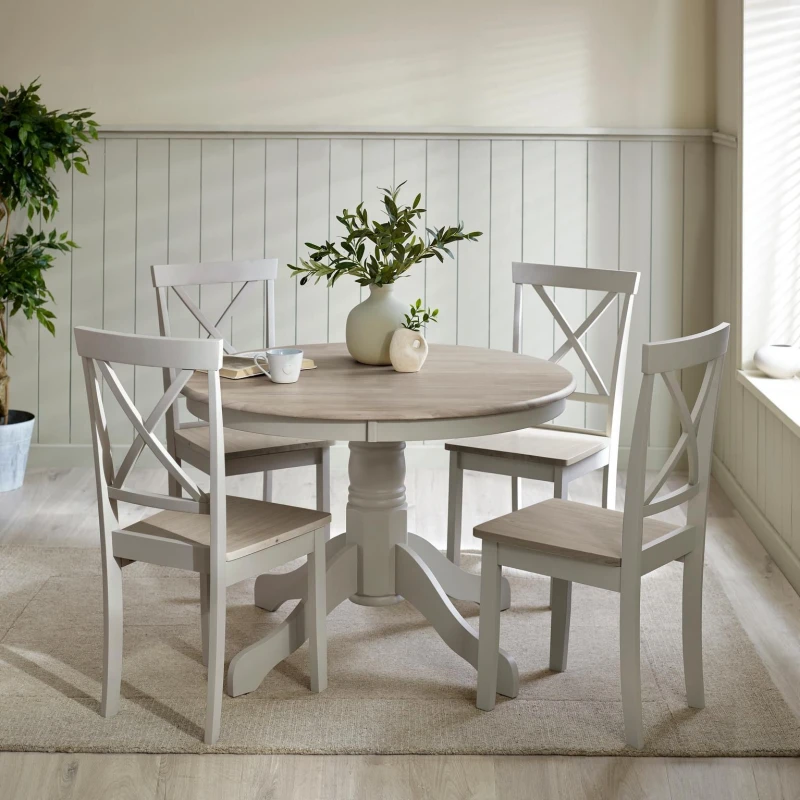 Image of FurnitureboxUK FurnitureboxUK Bude Round Wooden Dining Table & 4 Millford Chairs in Grey Grey One Size Unisex 5056784308578