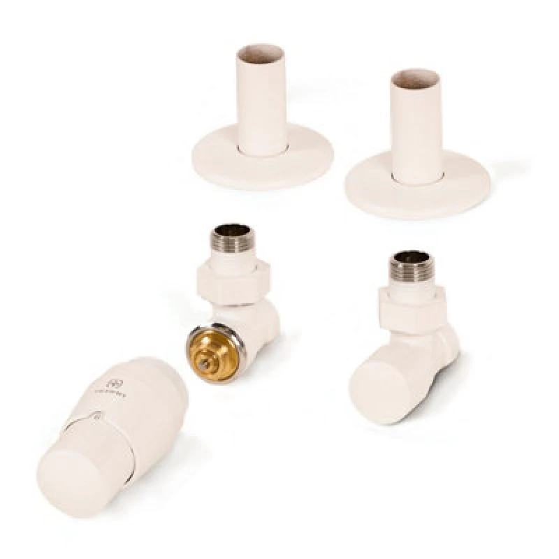 Image of Terma Royal Soft White Angled Radiator Valve & Lockshield (Dia)15mm X ½"