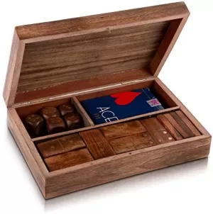 Image of Deck of Playing Cards & Dice in Wooden Box