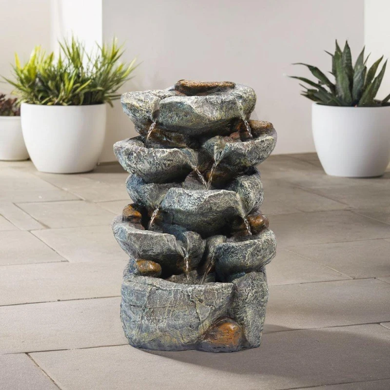 Image of Breeins Outdoor Fountain Waterfall Solar Powered Black unisex One size