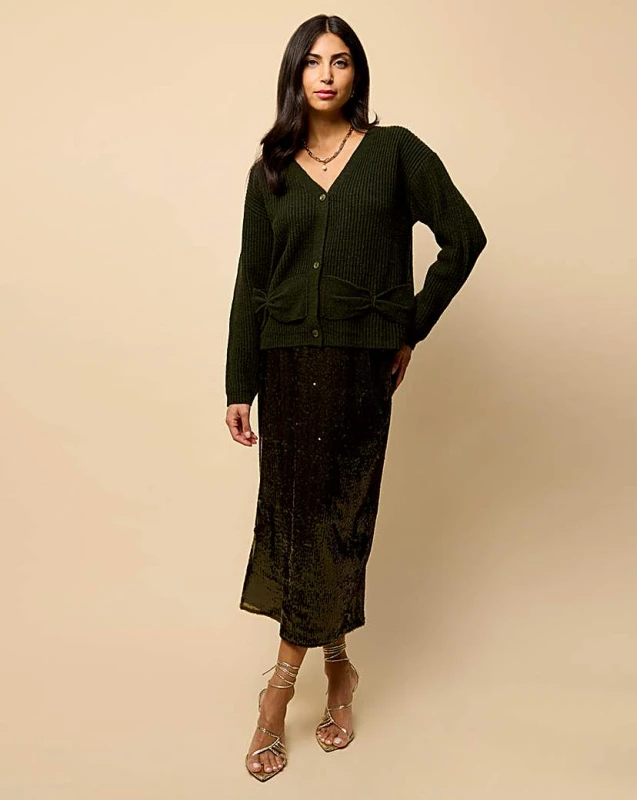 Image of Little Mistress Little Mistress Khaki Detail Cardigan Khaki - Little Mistress - Size: S Khaki Female S RF75903