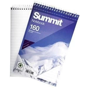 image of Original Summit 200x125mm Notebook Wirebound Headbound Ruled 60gsm 160 Pages Pack of 10