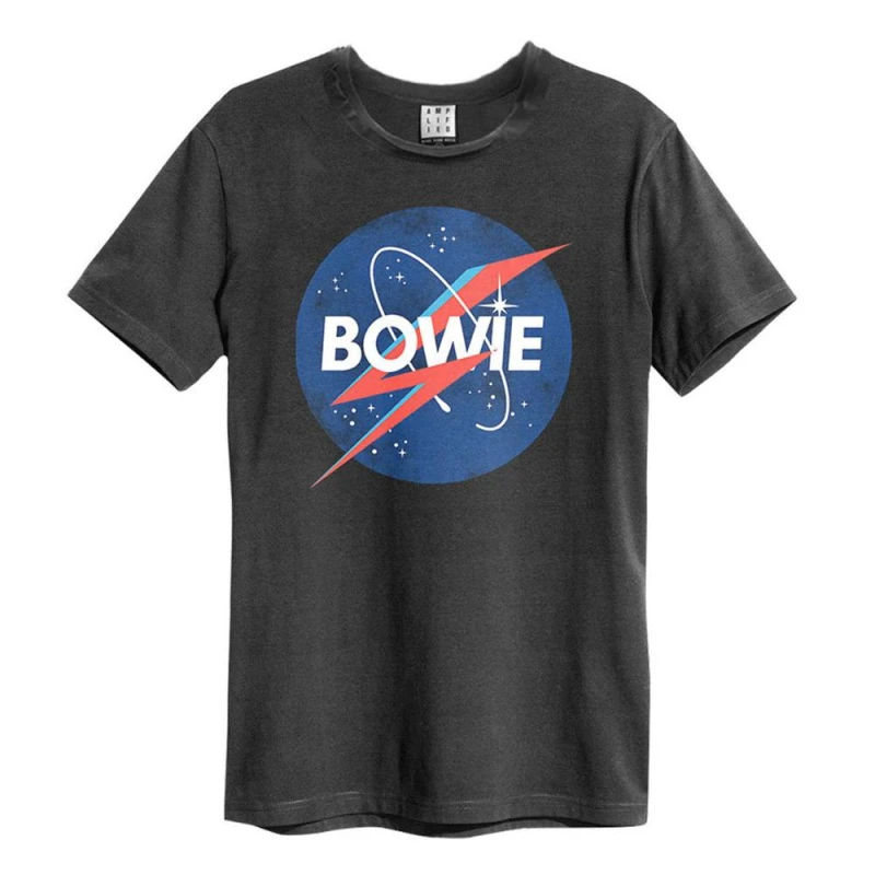 Image of Amplified Amplified Men To The Moon David Bowie T-Shirt in Charcoal Size: Small Charcoal S Male 5063470345786