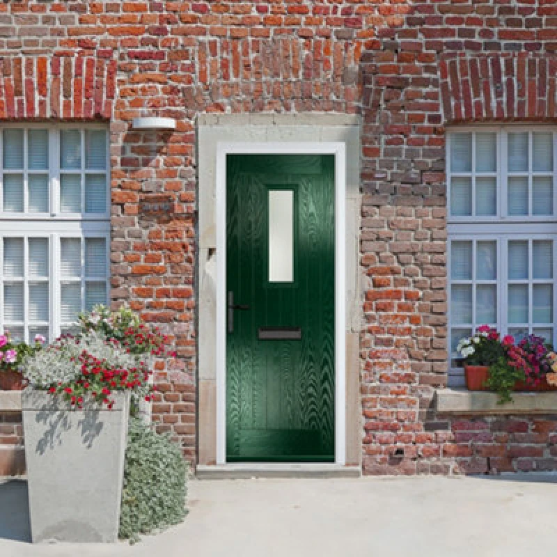 Image of Lacerta Composite Door Sunningdale Green 920mm X 2090mm Open In Right Hand Obs Glass 10 Year Guarantee - Free Delivery & Smart Lock