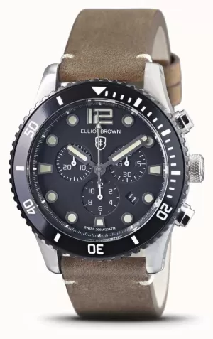 image of Elliot Brown Bloxworth Vintage Brown Leather Strap Black Watch