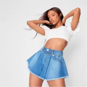 Missguided Floaty Pleated Denim Shorts - Blue