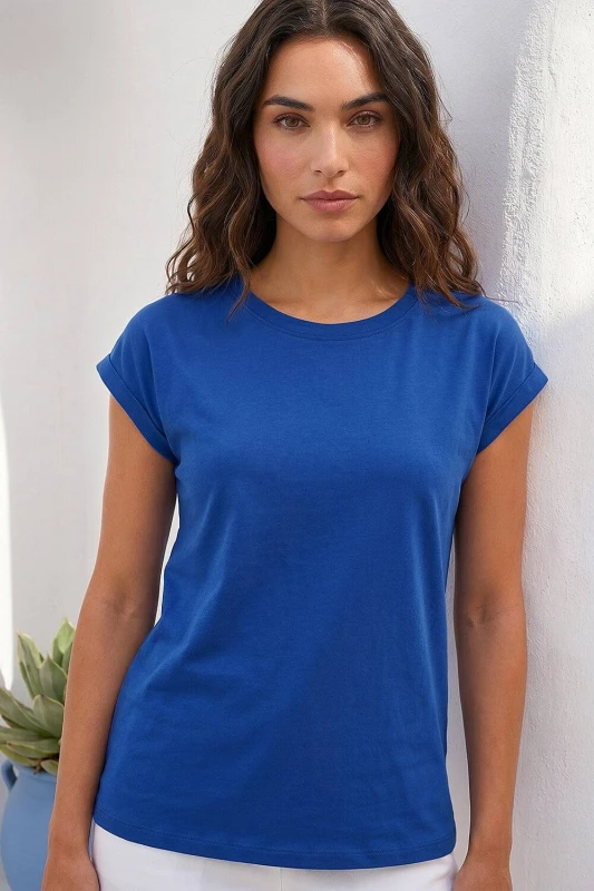 Image of Roman Womens Plain Stretch Cotton Jersey T-Shirt in Royal Size: 10 Royal Female 10