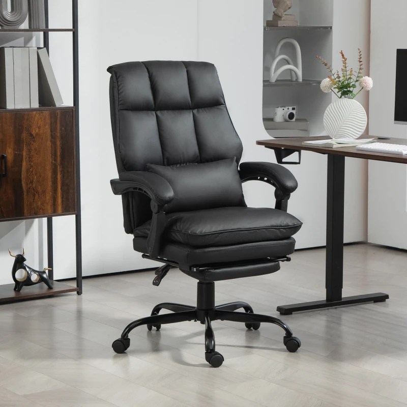 Image of HOMCOM Executive Office Chair, PU Leather Desk Chair with Armrests Black