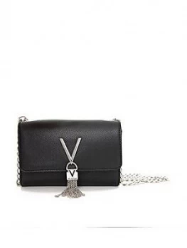 image of Valentino By Mario Valentino Divina Tassel Fold Over Cross Body Bag - Black