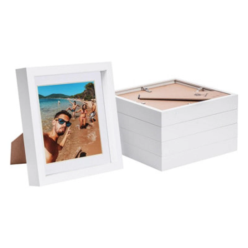 Image of Nicola Spring 8 X 8" Photo Frames - White Mount 3D Photo Frame Picture Frame Box Portrait Display Case & Spacer (22.5 X 22.5Cm) X5
