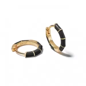 Image of Black Stripe Huggie Hoop 18ct Gold Plated Earrings EE05_GP