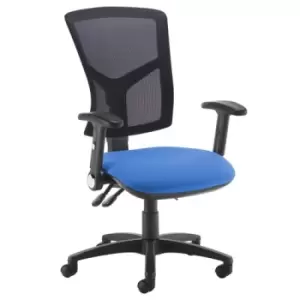 Image of Senza high mesh back operator chair with folding arms - blue
