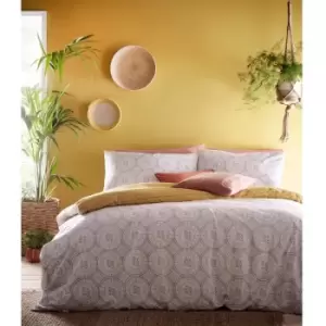 Image of Furn Mandala Duvet Cover and Pillowcase Set (Double) (Grey/Ochre) - Grey/Ochre