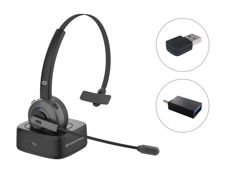 Image of Conceptronic POLONA Wireless Bluetooth Headset with Charging Dock &