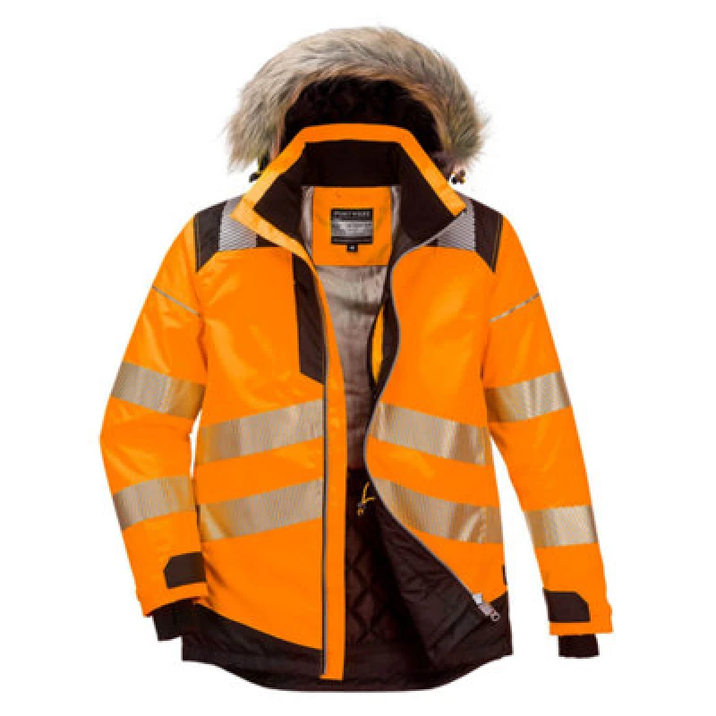 Image of Oxford Weave 300D Class 3 PW3 Hi Vis Winter Parka Jacket PW369OBR4XL Colour: Orange / Black