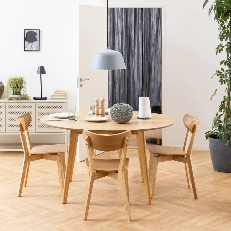 Image of Furniture To Go Roxby Oak Table 105x76cm with 4 Roxby Oak Dining Chairs in Brown Size: 105x76cm Brown Unisex 105x76 cm