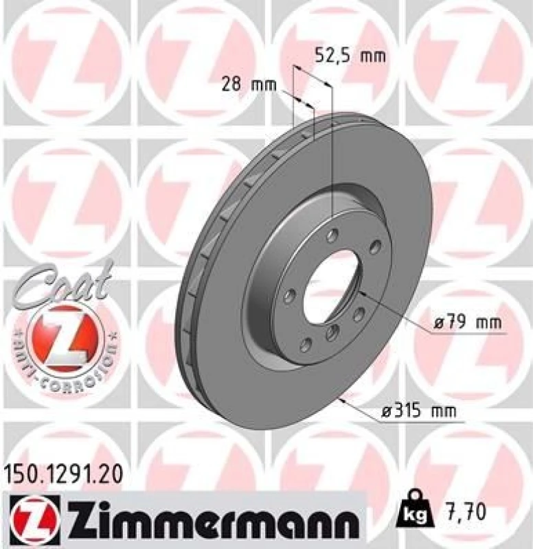 Image of ZIMMERMANN Brake disc ZIMMERMANN 150.1291.20
