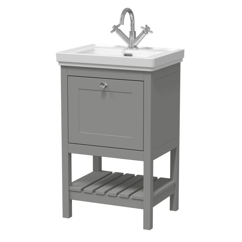 Image of Balterley Floor Standing 1 Drawer Vanity 1 Tap Hole Fireclay Basin Grey 500mm Grey