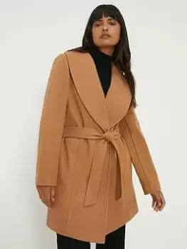 Image of Dorothy Perkins Short Wrap Coat - Camel, Beige, Size S, Women