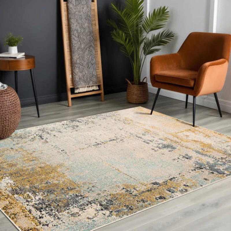 Image of Livabliss Abstract Modern Marble Mustard Bellatrix Area Rug 160 X 220 Cm - Easy Care, Non Shedding, Ideal For Living Room & Bedroom