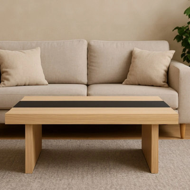 Image of Premier Housewares Interiors by Premier Modern Style Coffee Table, Natural Wood Coffee Table With High Gloss Finish, Wooden Coffee Table For Home Natu