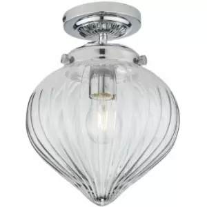 image of Loops - Decorative Flush Bathroom Ceiling Light Fitting - Clear Ribbed Glass Shade