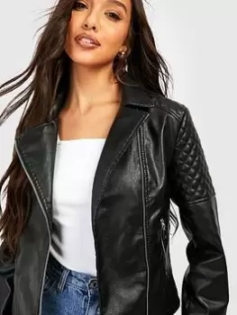 Image of Boohoo Faux Leather Biker Jacket - Black, Size XL, Women