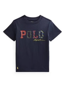 Image of Ralph Lauren Boys Graphic Polo Logo Short Sleeve T Shirt - Blue Size 14-16 Years=L