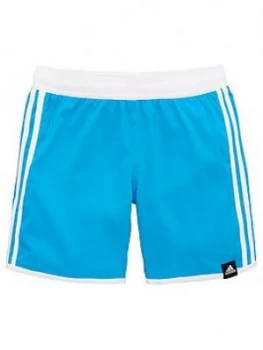 image of Boys, adidas 3 Stripe Swim Shorts - Blue, Size 11-12 Years