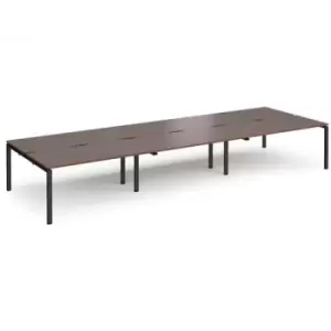 image of Bench Desk 6 Person Rectangular Desks 4800mm Walnut Tops With Black Frames 1600mm Depth Adapt