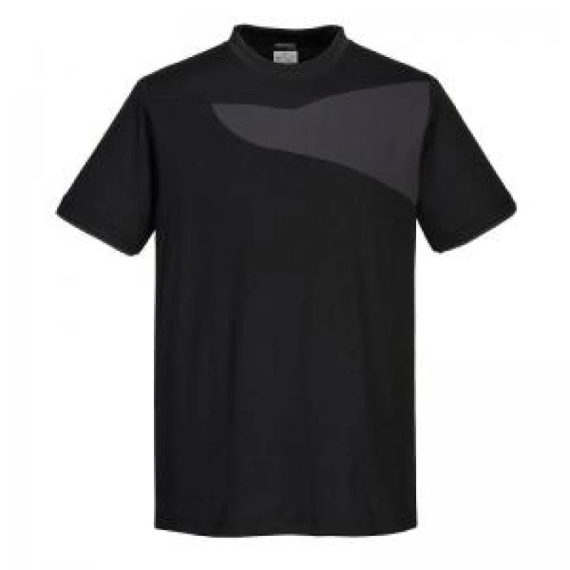 Image of Portwest PW2 Mens Cotton Comfort T Shirt PW211BZRL Colour: Black / Zoom Grey